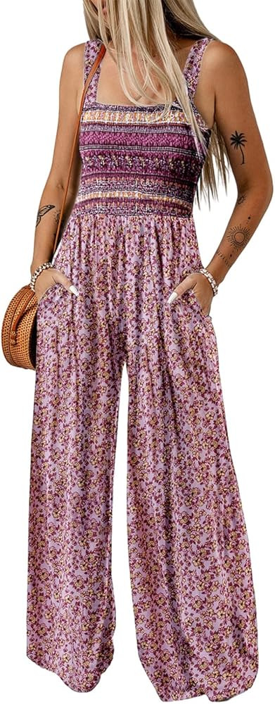 Dokotoo Women's Casual Loose Overalls Jumpsuits One Piece Sleeveless Printed Wide Leg Long Pant R... | Amazon (US)