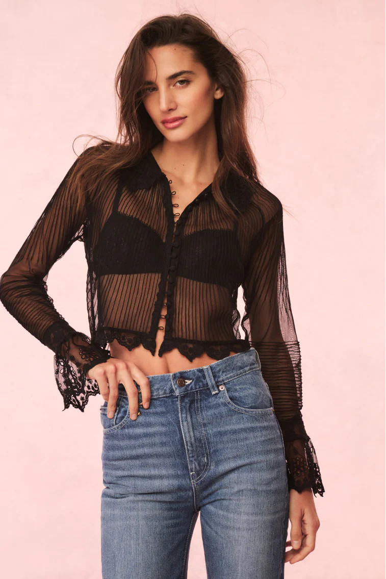 Koto Sheer Lace-Trimmed Top | LoveShackFancy