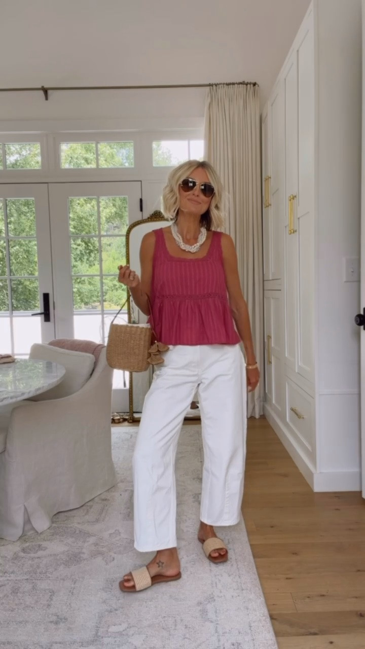 Love the color of this lightweight top! It looks so cute paired with these white barrel jeans! Super affordable too! Wearing XS/4!

Loverly Grey, Target, Walmart, summer outfit, white jeans, sandals

#LTKSeasonal