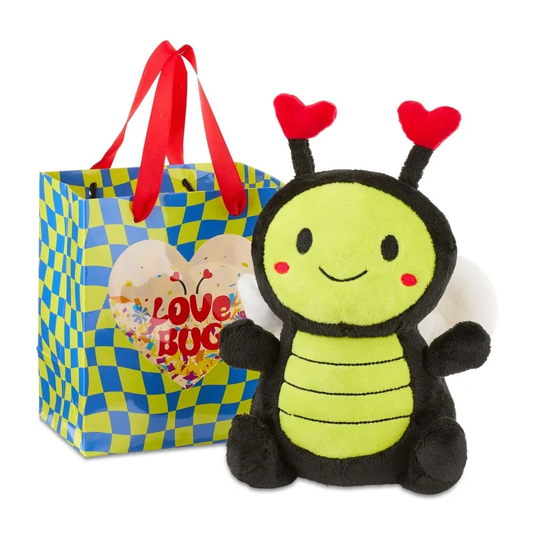Bee Plush in Love Bug Gift Bag, Yellow, Black, and Blue, 12", Valentine's Day by Way To Celebrate | Walmart (US)