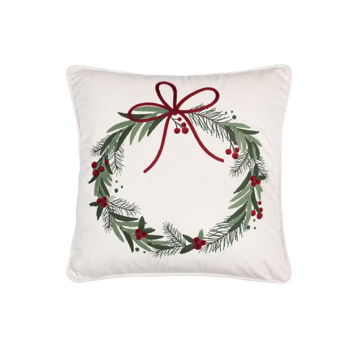 C&F Home Red Bow Christmas Wreath Accent Throw Pillow 18" x 18" | Target