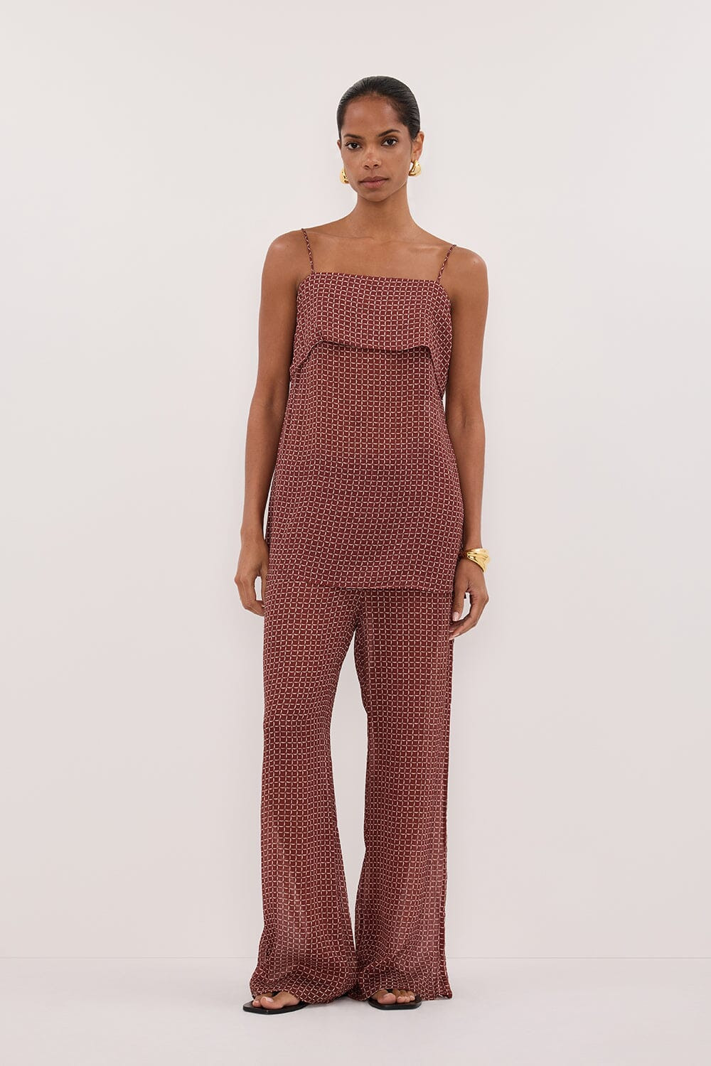 TIA SAHARA SLEEVELESS MICRO CHECK CAMI TOP | DISSH