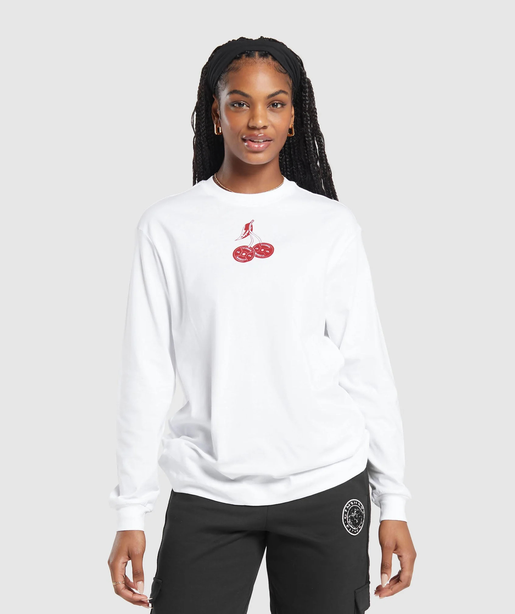 Gymshark Barbell Cherries Long Sleeve Top - White | Gymshark US