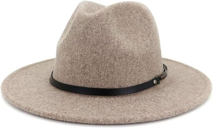 Lisianthus Womens Classic Wool Fedora with Belt Buckle Wide Brim Panama Hat | Amazon (US)