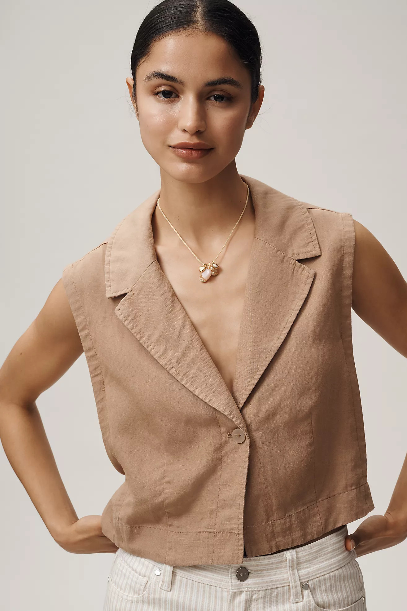 Maeve Linen Blend Buttonfront Vest | Anthropologie (US)