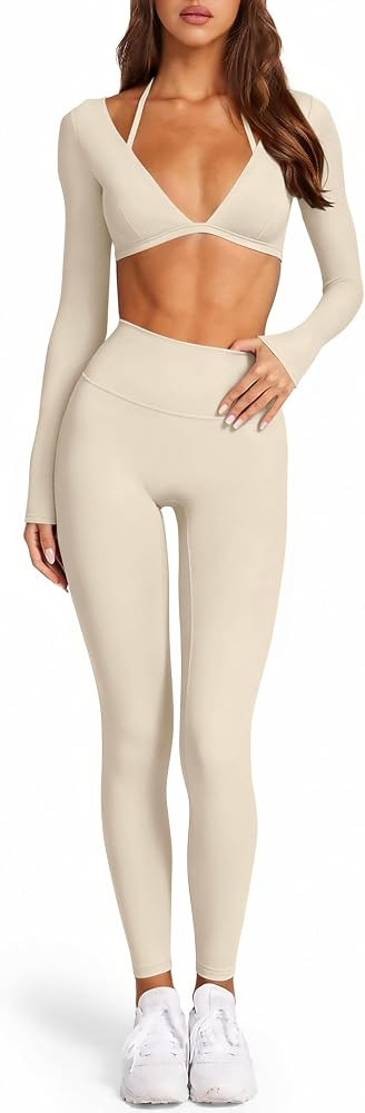 LASLULU Women 2 Piece Workout Sets Padded Halter Sports Bras Yoga Leggings | Amazon (US)