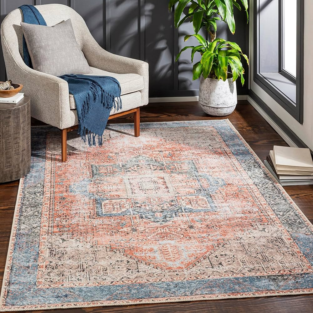 Livabliss Suri Vintage Washable Area Rug 7'10" x 10'2", Rust/Blue | Amazon (US)