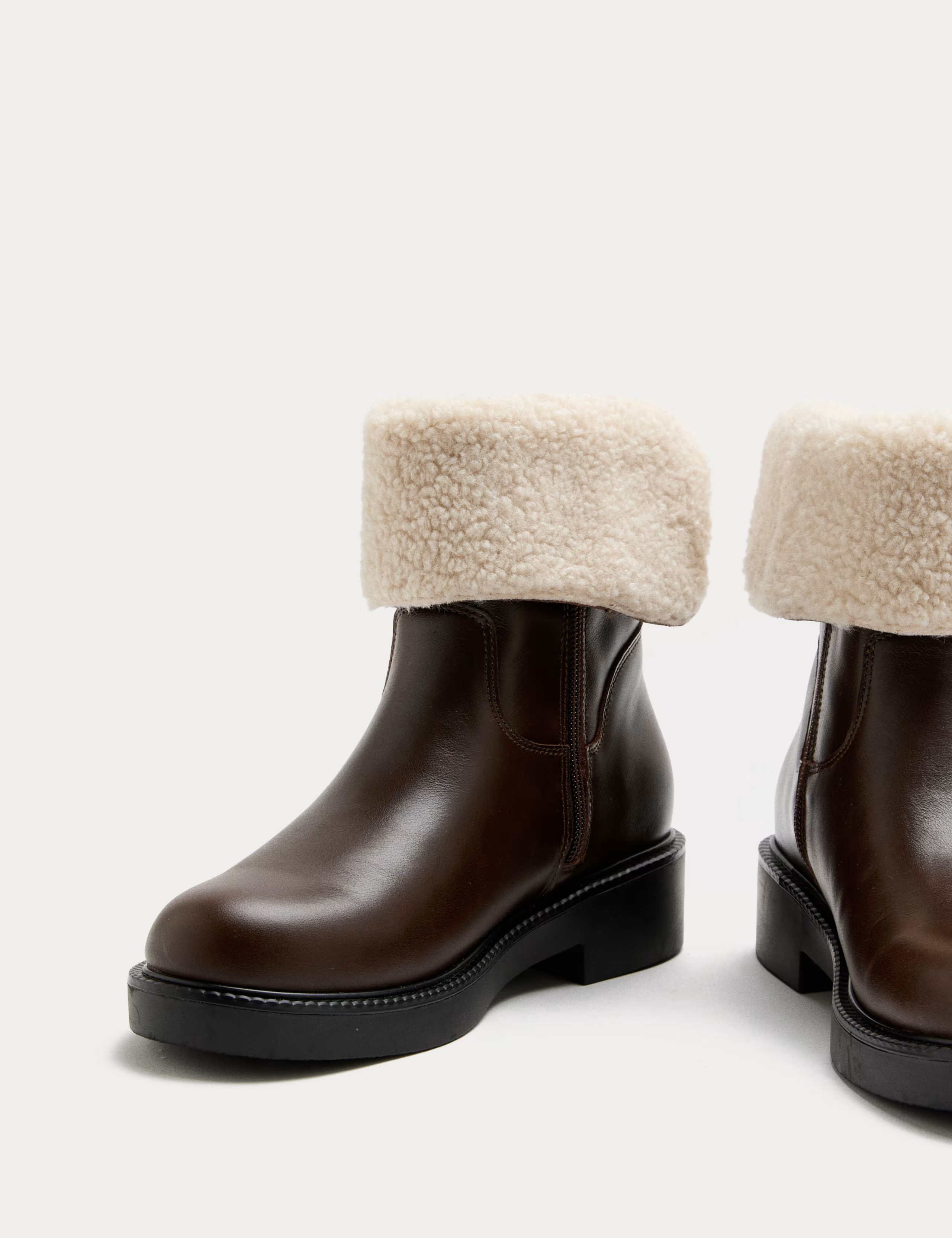 Leather Borg Lined Block Heel Mid Calf Boots | Marks & Spencer (UK)