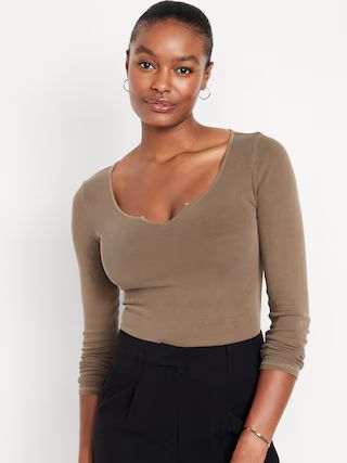 Fitted Long-Sleeve Rib-Knit T-Shirt for Women | Old Navy (US)