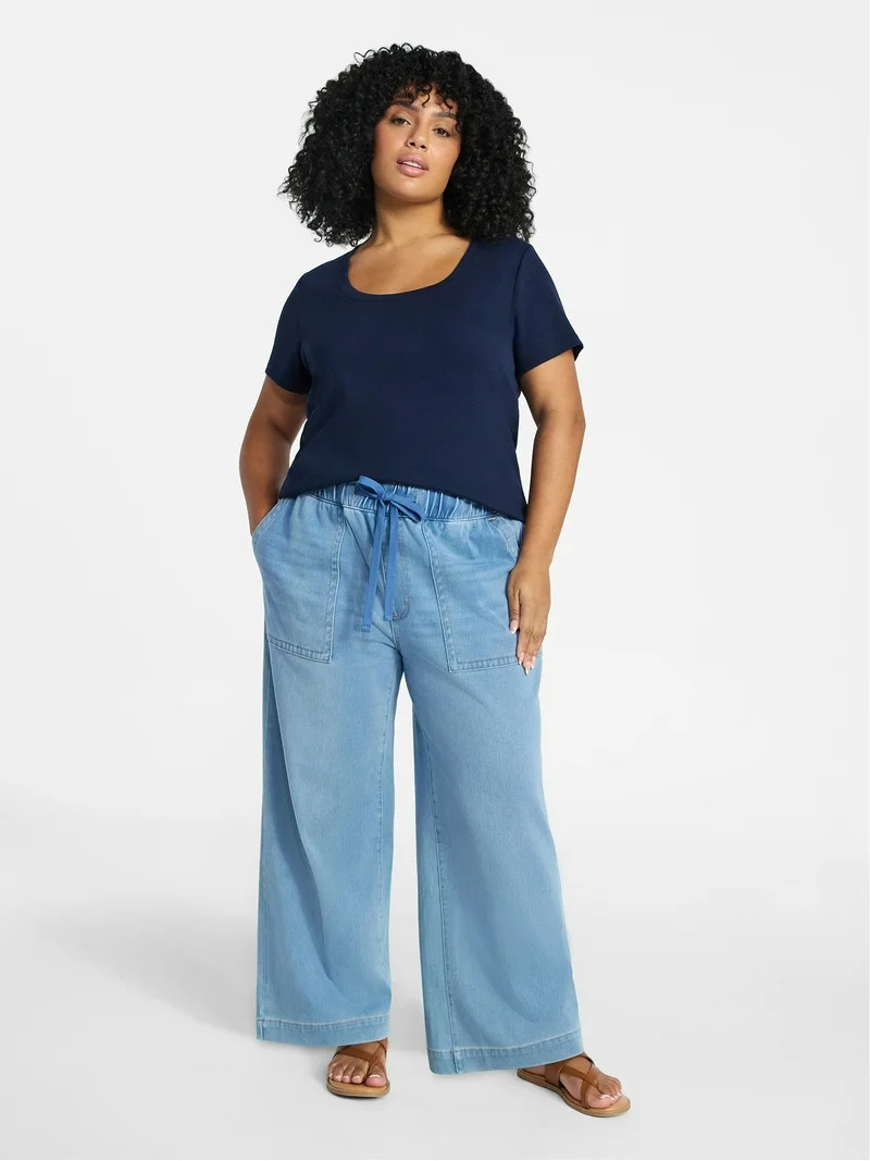 Terra & Sky Women's Plus Size Scoop Neck Rib Tee with Short Sleeves, Size 0X-5X | Walmart (US)