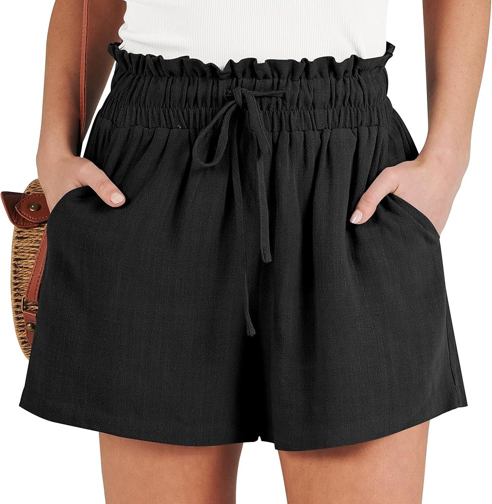 ANRABESS Women's Linen Shorts Summer Casual High Waisted Drawstring Wide Leg Beach Lightweight Sh... | Amazon (US)