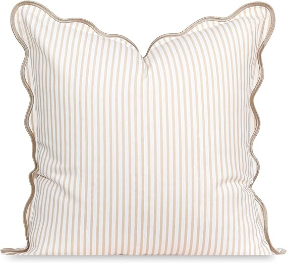 Hofdeco Premium Coastal Patio Indoor Outdoor Scalloped Throw Pillow Cover Only, 20"x20" Water Rep... | Amazon (US)