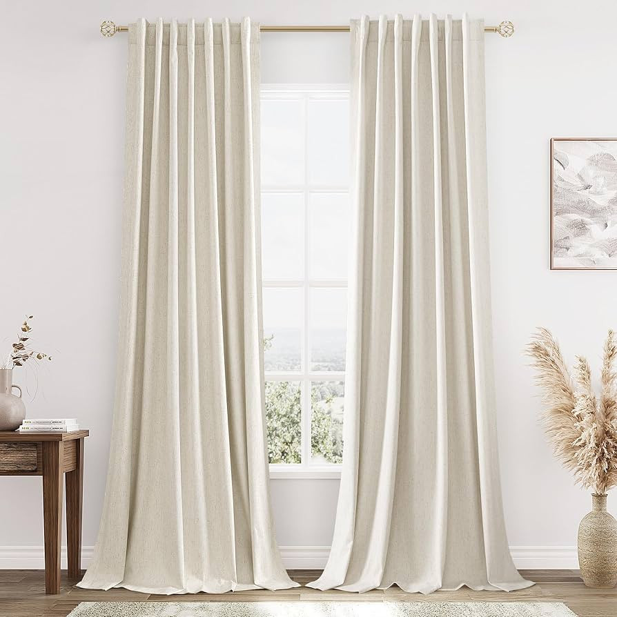 Guken Beige Cream Linen Blackout Curtains 132 Inch Length 2 Panels Set for Living Room Bedroom Ba... | Amazon (US)