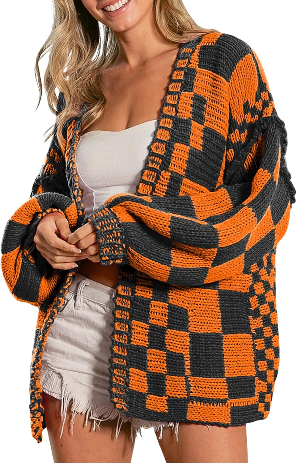 SELINK Women's Chunky Cardigan Sweater Colorful Checkered | Amazon (US)