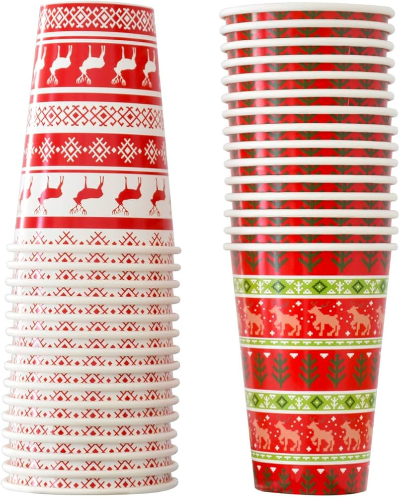 Gatherfun Christmas Party Supplies Sweater Reindeer Design Disposable 16OZ Paper Cups for Merry C... | Amazon (US)