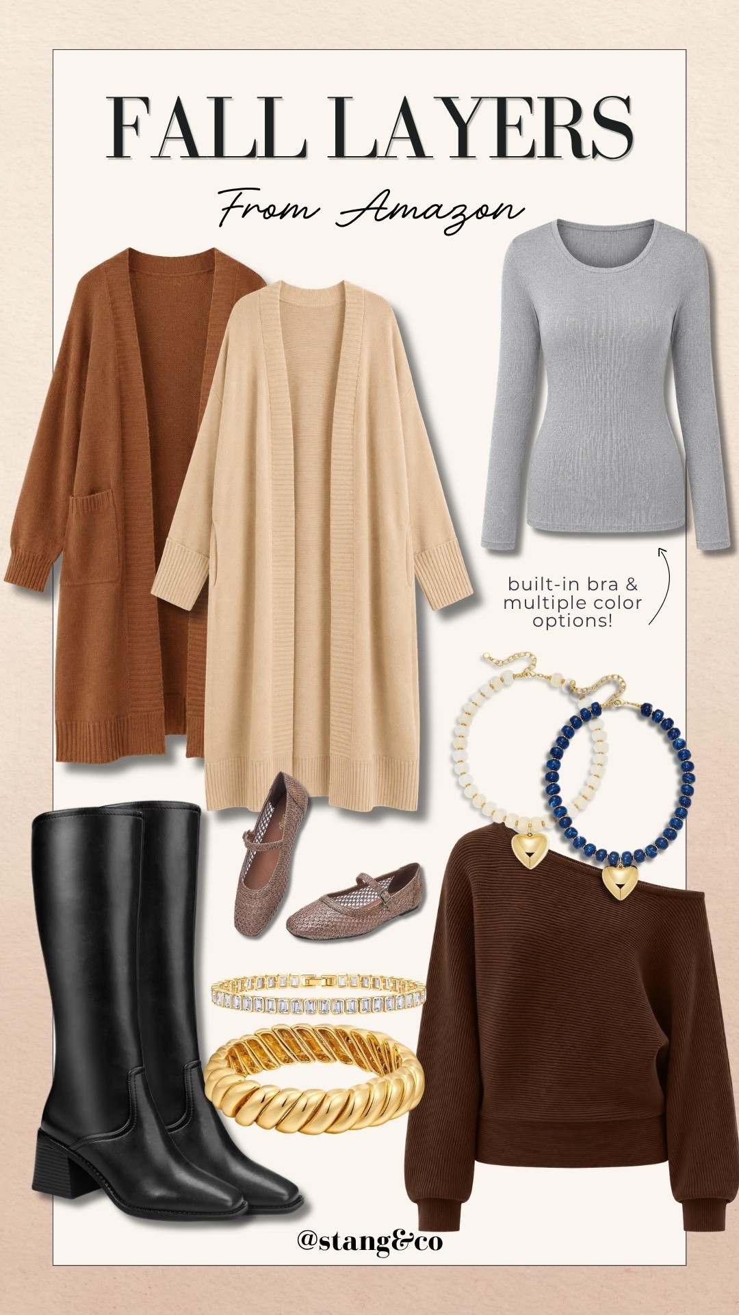 Fall layers are officially entering the rotation. These Amazon finds are full of rich neutrals, cozy cardigans and a built in bra top that makes layering even easier.

Amazon fall fashion, fall layers, Amazon cardigans, built in bra top, fall sweaters, tall girl fashion, fall outfit ideas, brown sweater, fall accessories, Amazon fashion finds, stangandco

#LTKootd #LTKSeasonal #LTKTall