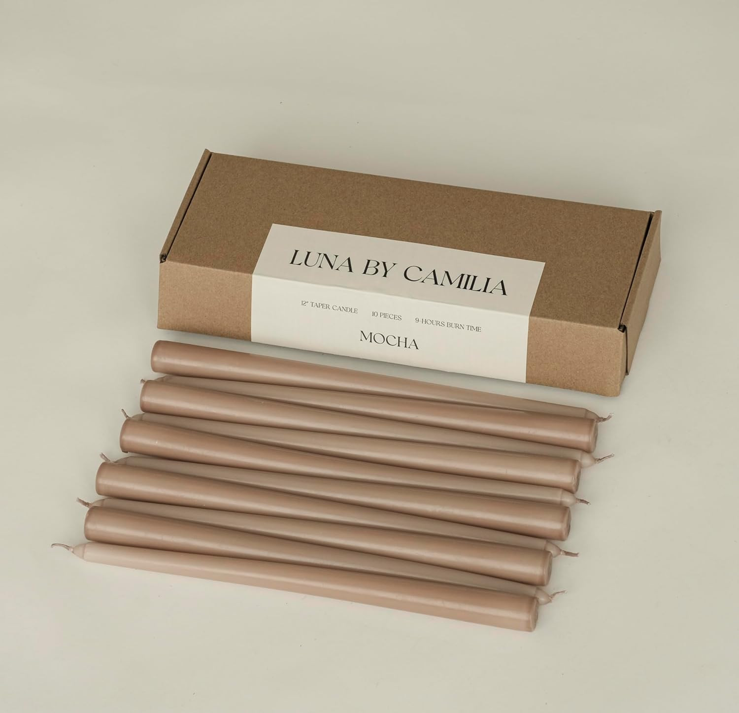 10 Pieces Luna By Camilia 12 Inch Taper Candles, Wedding & Events Taper Candles… (Mocha) | Amazon (US)