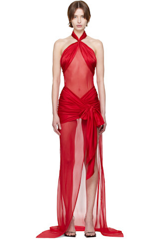 Red Bow Wrap Maxi Dress | SSENSE