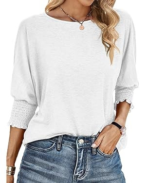 ATHMILE Women's Blouses 3/4 Length Sleeve Womens Tops Batwing Sleeve Shirts for Women Trendy Dres... | Amazon (US)