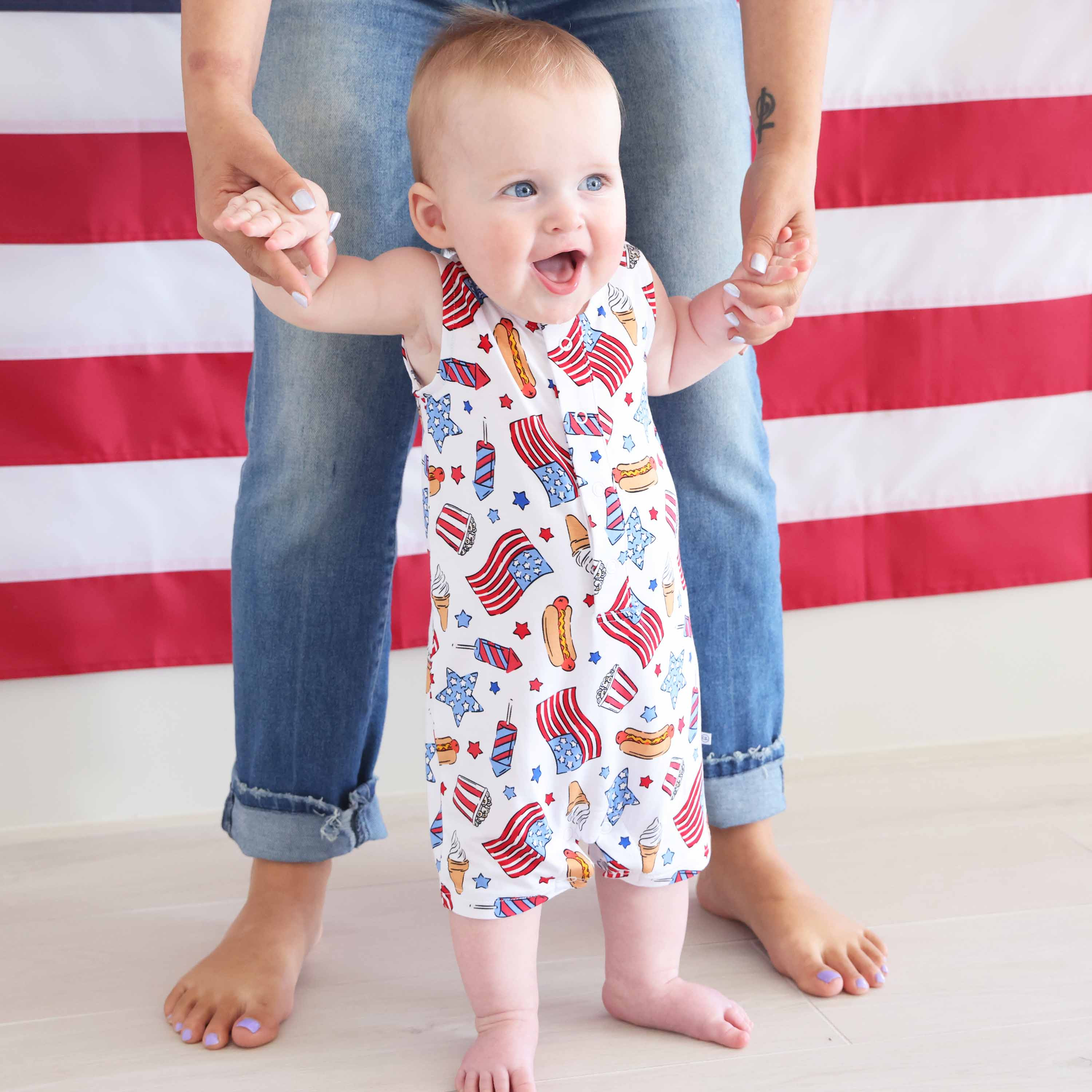 Sleeveless Snap Romper | Party in the USA Fireworks | Caden Lane