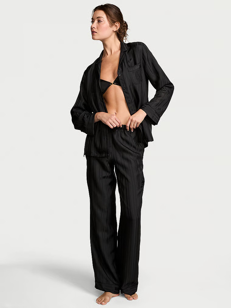 Buy Glazed Satin Long Pajama Set, Black Stripe Jacquard - Order Pajamas Sets online - Victoria's ... | Victoria's Secret (US / CA )