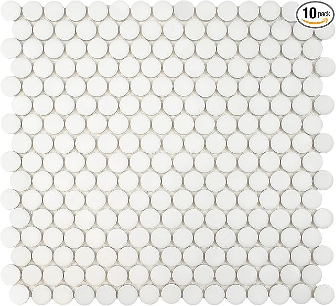 SomerTile Hudson Penny Round Matte White 12" x 12.63" Porcelain Mosaic Tile | Amazon (US)