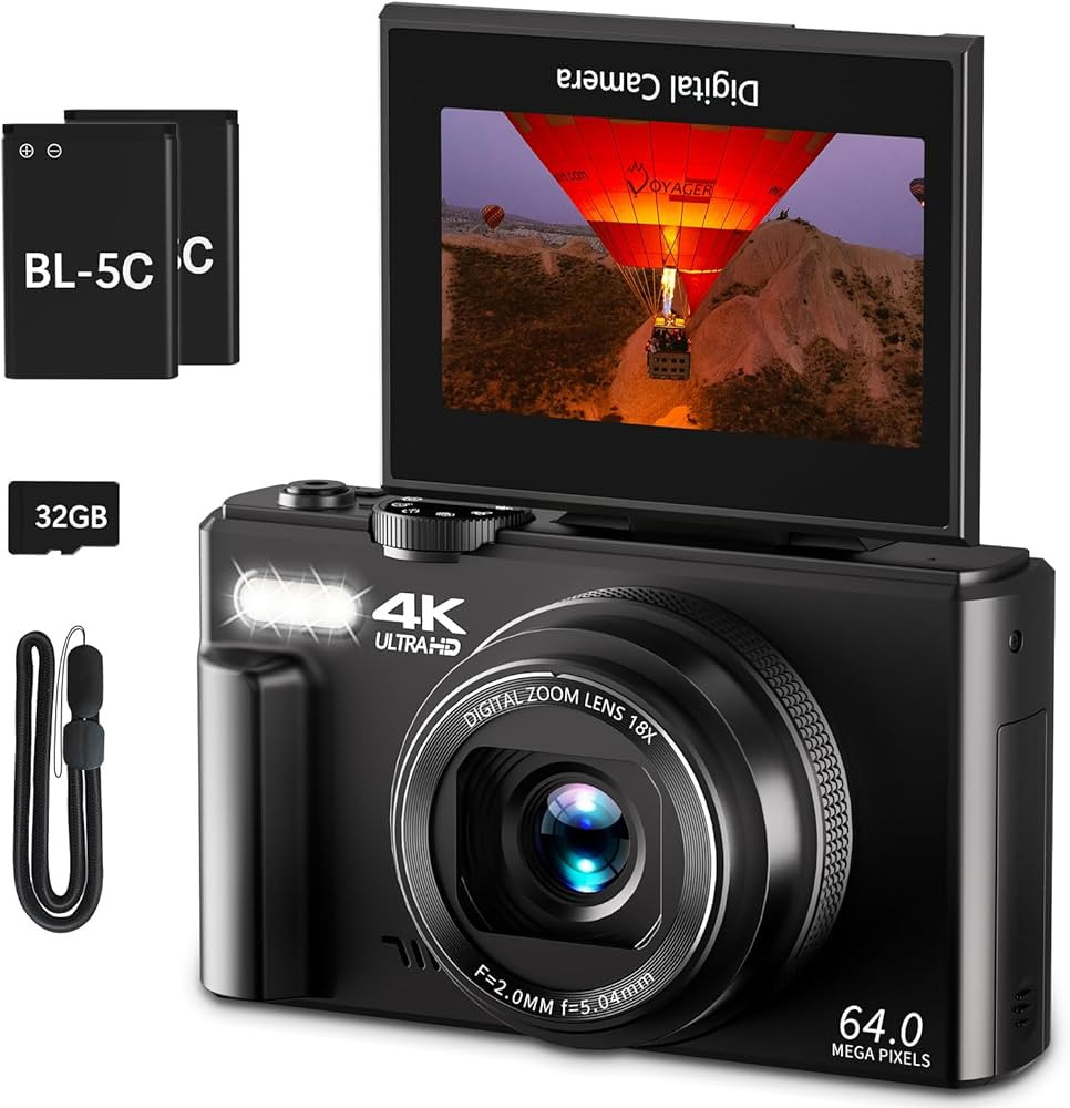 4K Digital Camera for Photography, 64MP Vlogging Camera for YouTube with 3" 180° Flip Screen, 18... | Amazon (US)