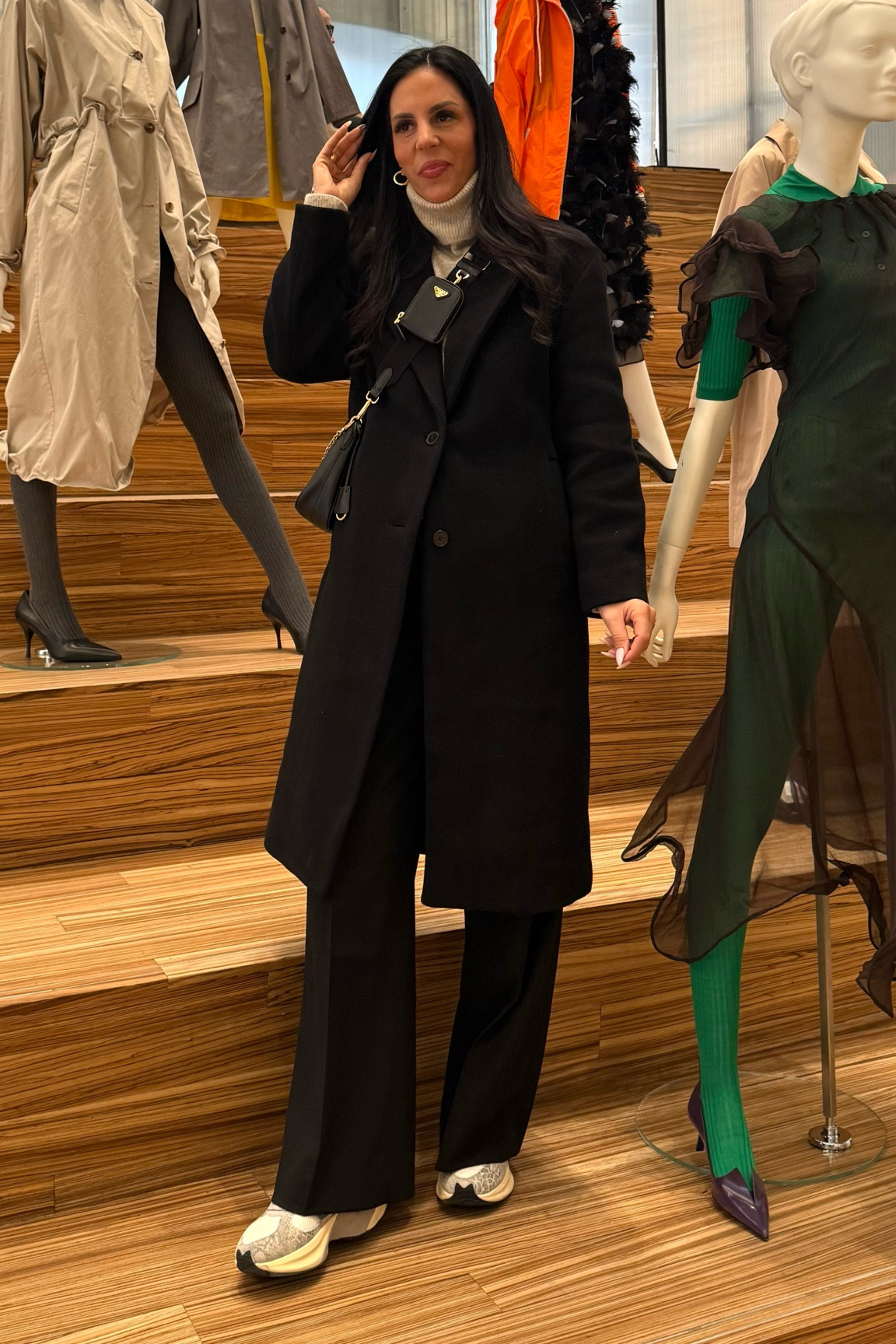 NYFW and shopping. Stopped into prada for a little retail therapy 
Trousers - size 4 long on sale code: AFDENIM
Aritzia coat- small (runs big) 
New Balance sneakers 

#LTKU #LTKNYFW #LTKOver40