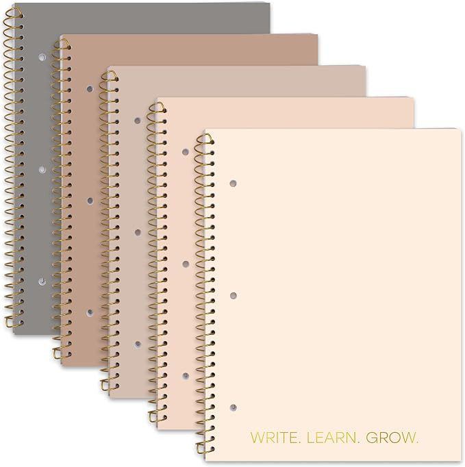 Decorably 5-Pack 140 Pages Gold Foiled Spiral College Ruled Notebook Set | 8x10.5in Spring Bound,... | Amazon (US)