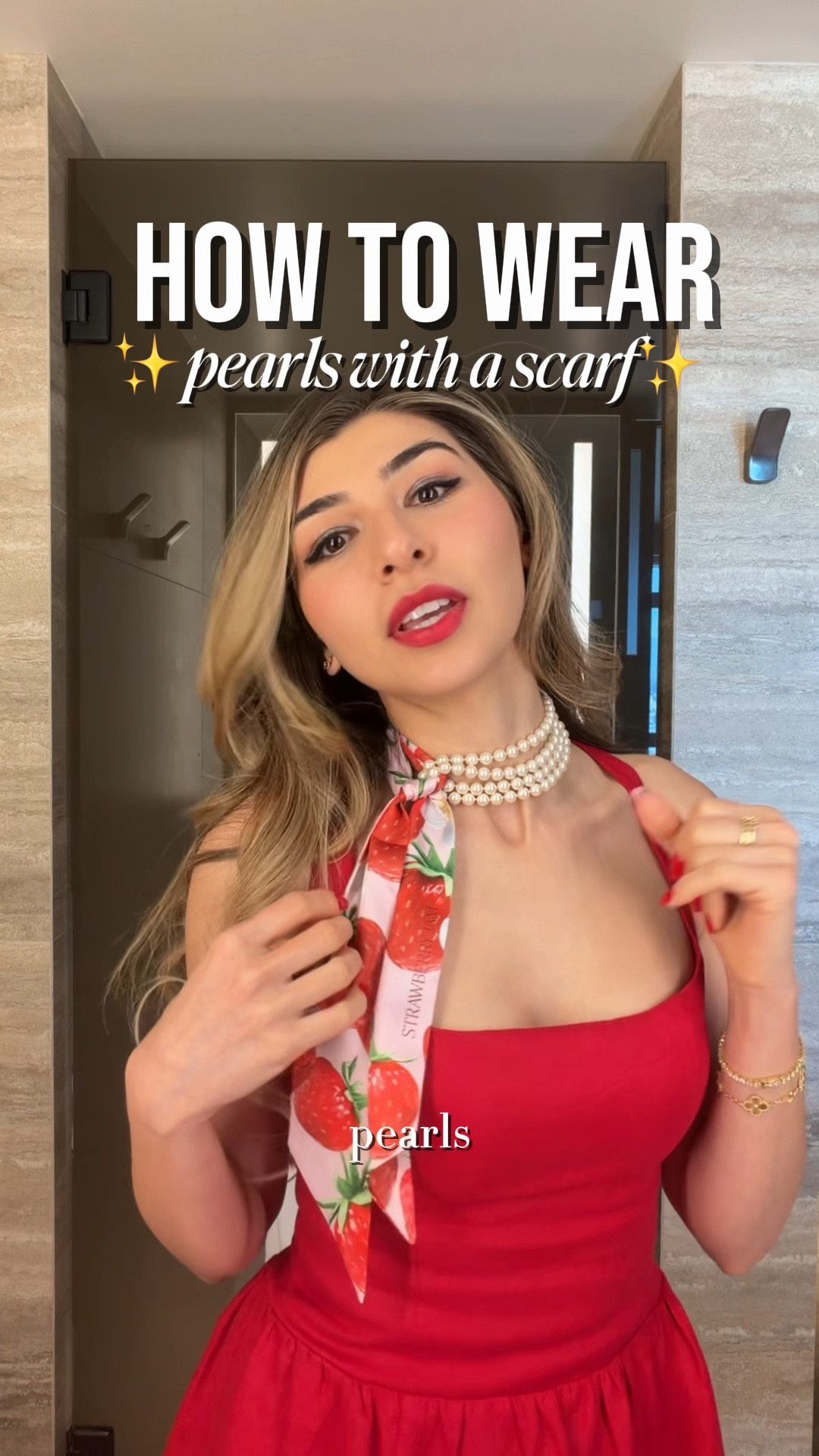 Tutorial: how to wear pearls with a scarf ✨

 This pairing adds such a nice finishing, timeless touch to your look.🍓

Here is story about the scarf

I was planning my Sephoria outfits last minute. I wanted to pair the scarf with pearls but I didn’t have one at home that would be red for my total red look. I had one scarf from 7 Virtues that I got at the last #Sephoria when the brand was promoting Candied Lychee fragrance, but it was mostly pink. I ended up deciding to wear something else instead. At the Sephoria Session 1, as I approached the 7 Virtues booth, I noticed foundrr of the brand spraying their new Strawberry Jam perfume on this twill scarf with strawberries. I couldn’t help myself but tell one of the brand reps about me trying their  Candied Lychee scarf and it not fully working for my outfit but this one being perfect for it! I made sure to return to the booth the next day wearing this scarf with the pearls to show how I put them together for a perfectly aligned moment. 

#LTKgrwm #LTKdayinmylife #LTKootd