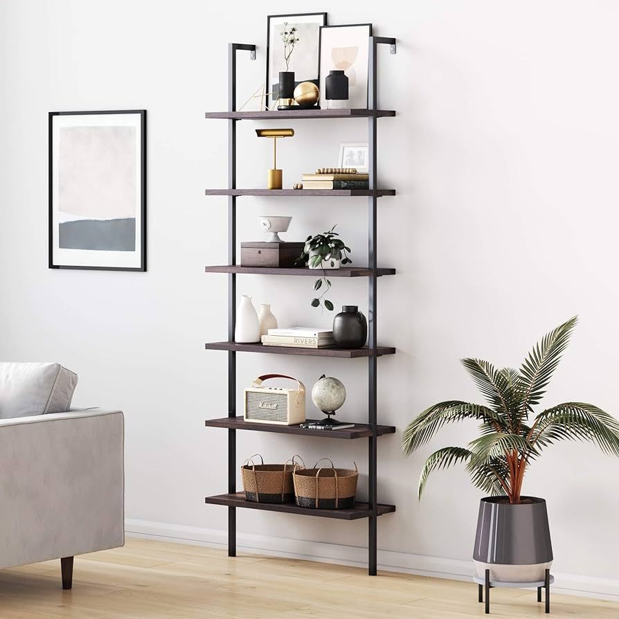 Nathan James Theo 6-Shelf Tall Bookcase, Wall Mount Bookshelf with Natural Wood Finish and Indust... | Amazon (US)