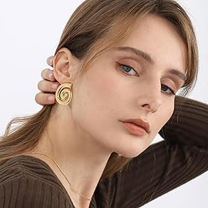 Gold Sliver Statement Earrings for Women - Spiral Swirl Chunky Vintage Stud Earrings, Trendy Jewe... | Amazon (US)