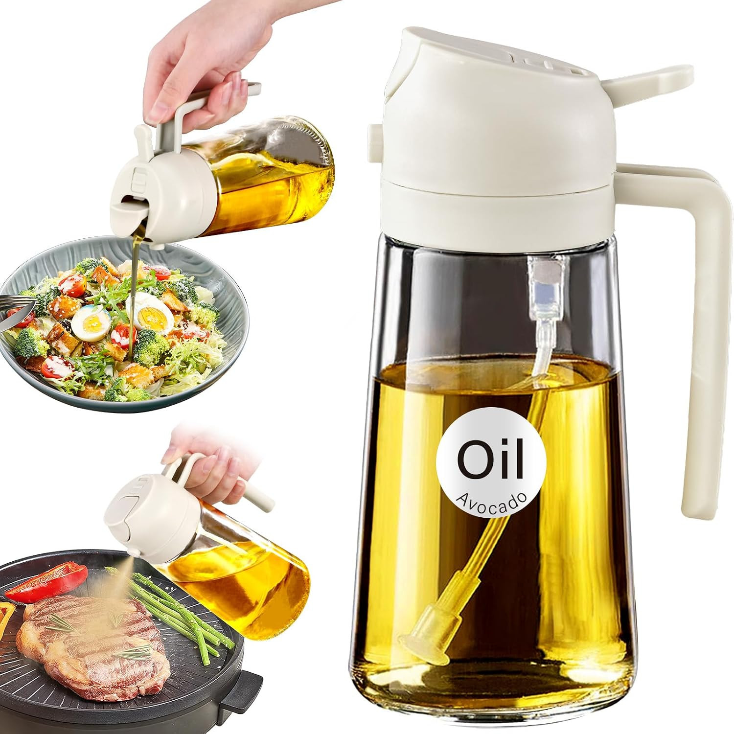 YARRAMATE 16 oz 2-in-1 Glass Olive Oil Sprayer for Cooking, Creamy White | Amazon (US)