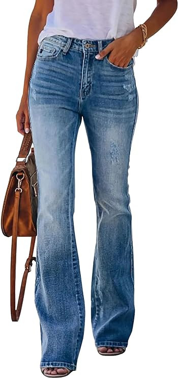 KUNMI Women's Flare Bell Bottom Jeans High Waisted Wide Leg Bootcut Jeans Stretchy Denim Pants | Amazon (US)