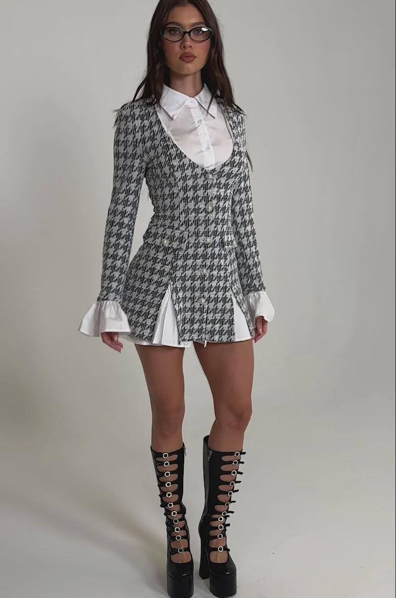TALIA TWEED LONG SLEEVE COLLARED DRESS | AKIRA