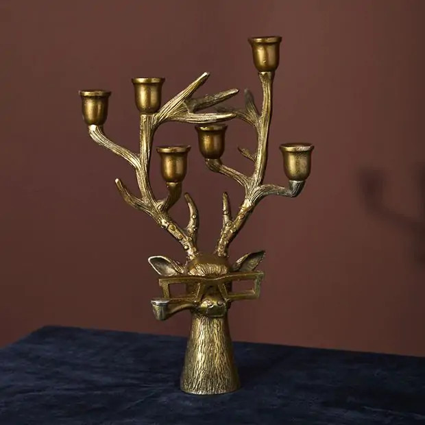 Antiqued Metal Reindeer Head Candelabra | Antique Farm House