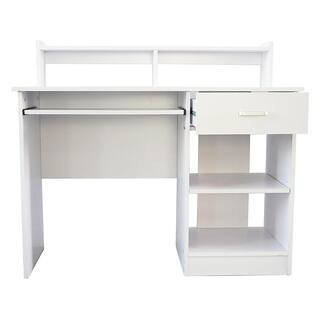 Outopee 43.3 in. W Retangular White Wood Computer Desk with Drawer 931123567944 - The Home Depot | The Home Depot