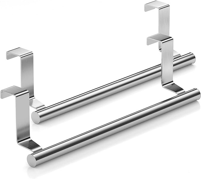 Stainless Steel Over Door Towel Rack Bar Holders for Universal Fit on Over Cabinet Cupboard Doors... | Amazon (US)