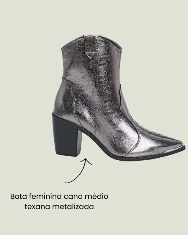 Bota feminina cano médio texana metalizada 🤩

#LTKbrasil #LTKshoes #LTKbeauty