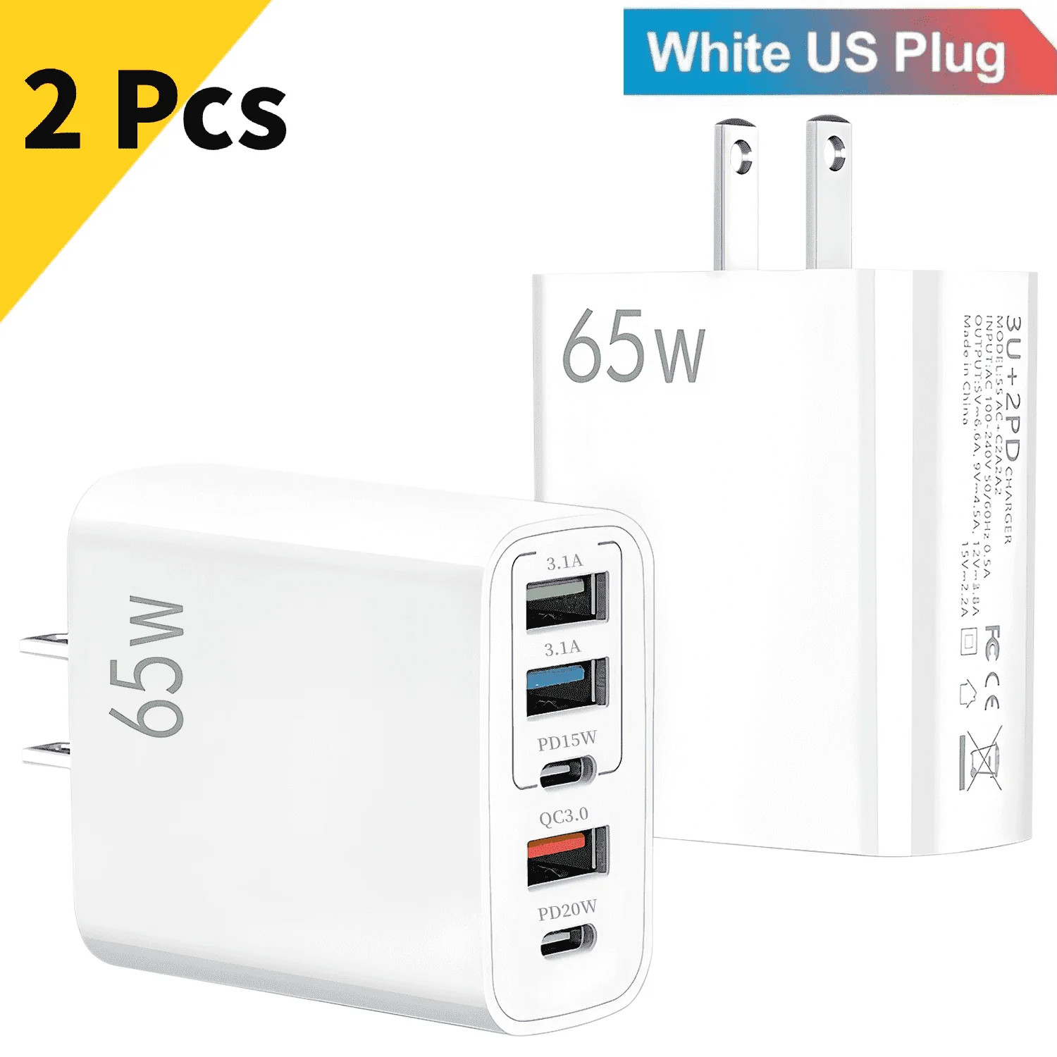 65W USB C Fast Charger,2 Pack Wall Charger Block,5 Port Power Adapter,Compatible with Various Typ... | Walmart (US)