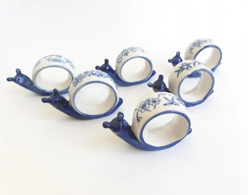 Vintage - Snail & Floral Design, Ceramic, Napkin Holders, Napkin Rings Set, 1970s - Etsy UK | Etsy (US)