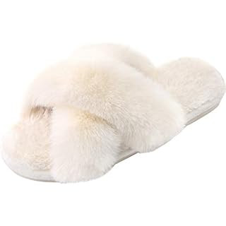 ULTRAIDEAS Women's Faux Fur Slide Slipper with Fuzzy Cross Band | Amazon (US)