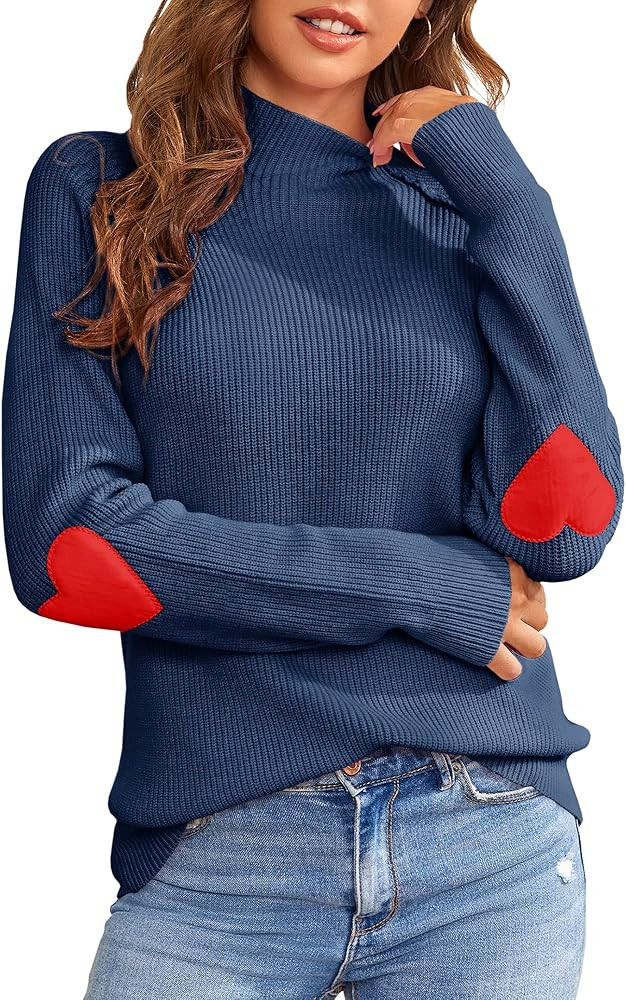 FERBIA Women Turtleneck Sweater Oversize Heart Slouchy Chunky Pullover Baggy Batwing Knit Cute Lo... | Amazon (US)