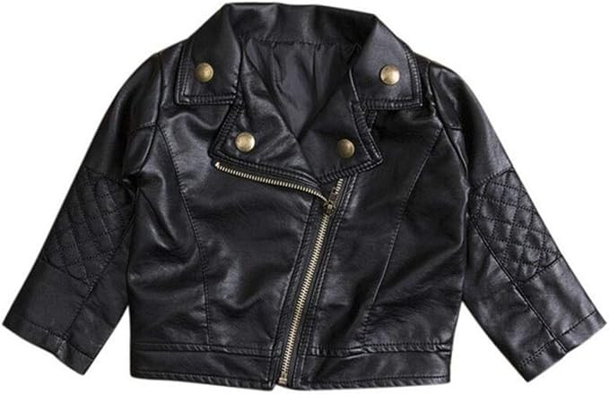 UNIQUEONE Baby Boys Girls Kids Outfits Spring Autumn PU Faux Leather Lapel Jacket Oblique Zipper ... | Amazon (US)
