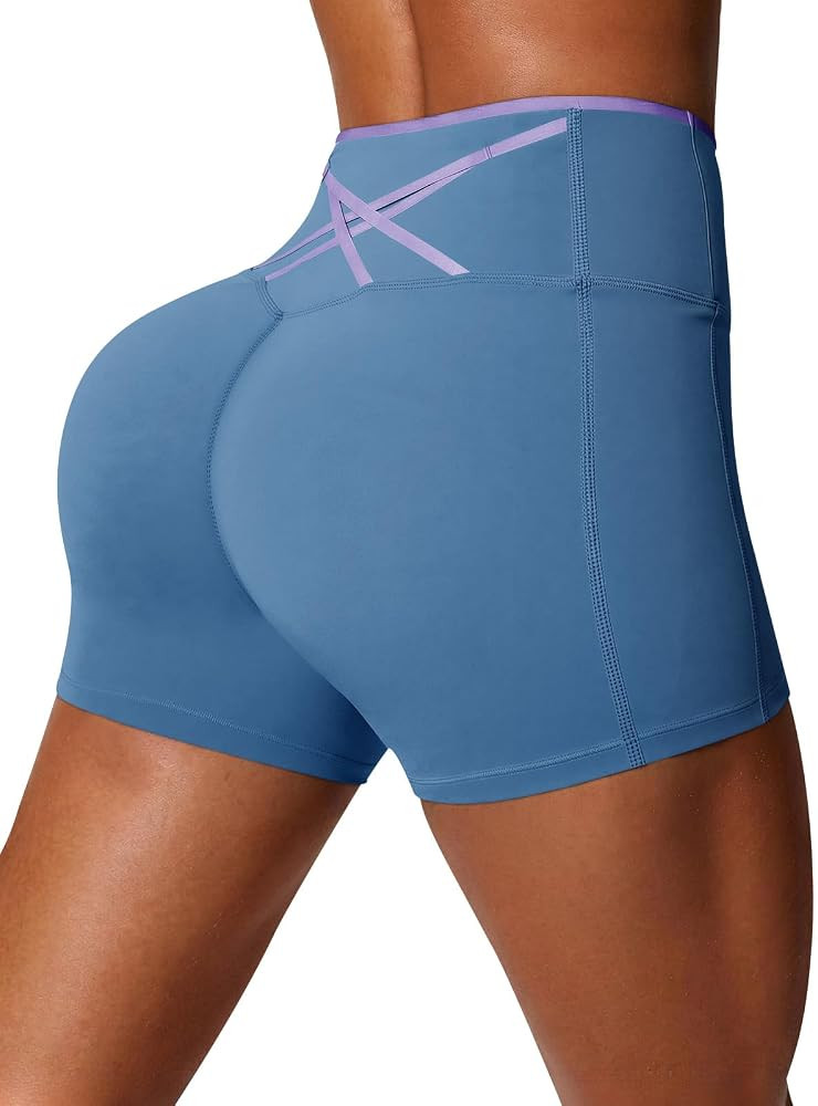 Aoysky Womens Workout Biker Shorts 5" Color Block High Waisted Yoga Athletic Shorts | Amazon (US)