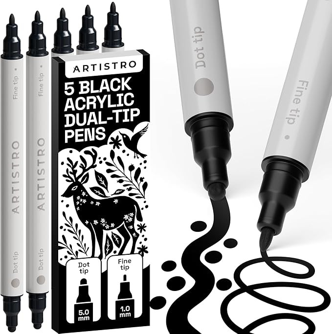 ARTISTRO 5 Black Acrylic Paint Markers for Rock, Fabric, Wood, Glass, Craft, Decoration - Dual-Ti... | Amazon (US)
