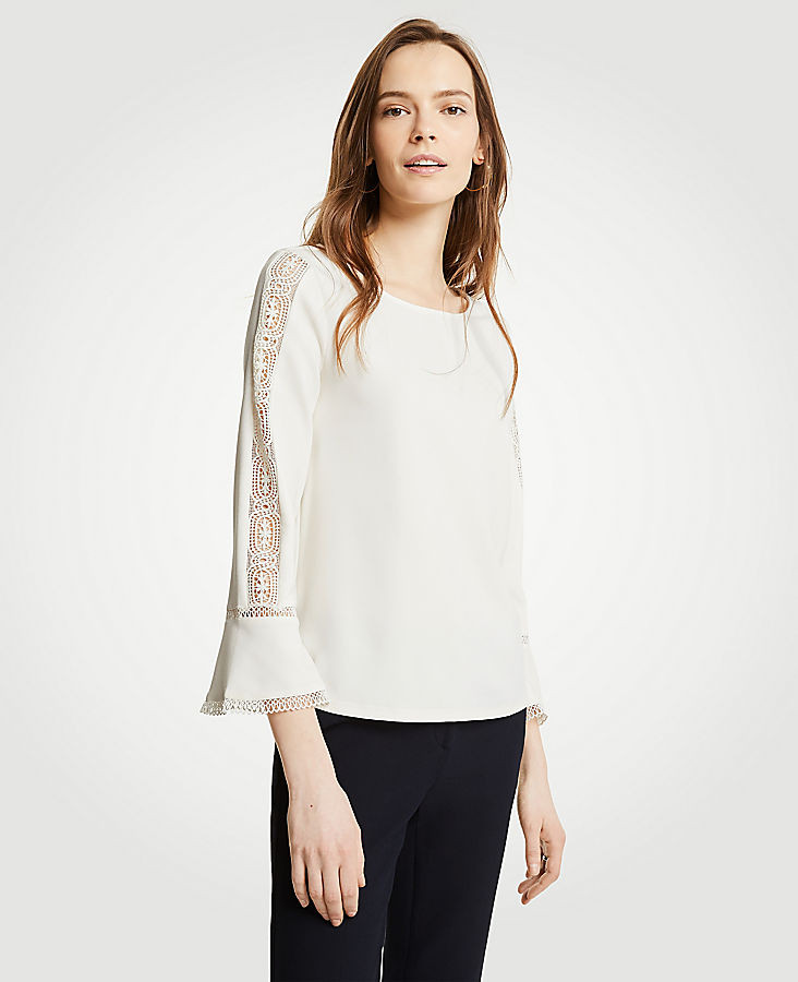 Eyelet Trim Bell Sleeve Top | Ann Taylor (US)