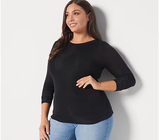 Girl With Curves Knit Long Sleeve Layering Tee | QVC