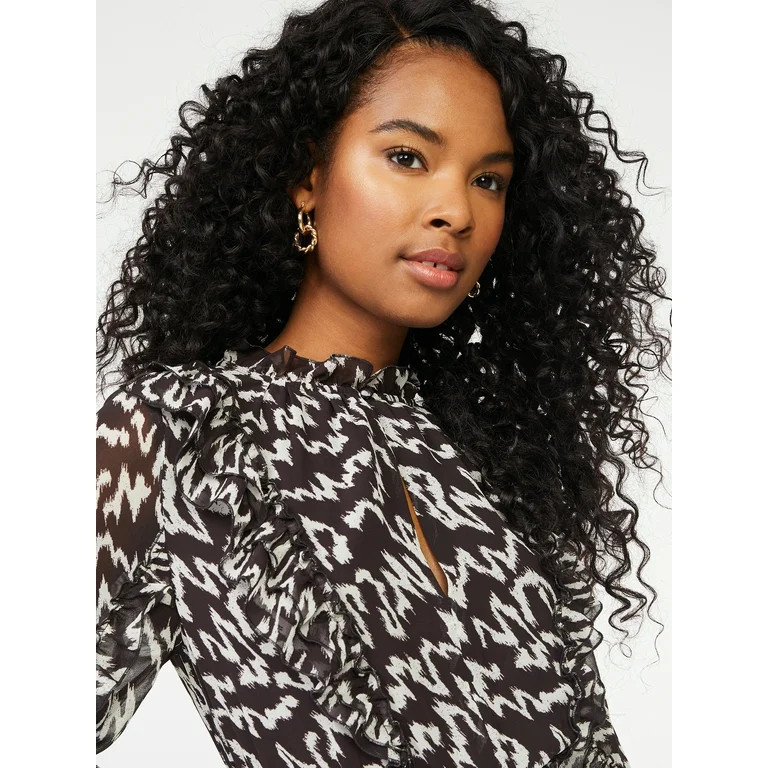 Scoop Women's Long Sleeve Ruffle Mini Dress | Walmart (US)
