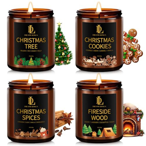 Christmas Candle Set, Winter Scented Candle, 4 Pack Soy Candles for Home Scented, Holiday Candles Gifts for Women Men, Winter Scents of Christmas Tree/Cookies/Spices/Fireside Wood | Amazon (US)
